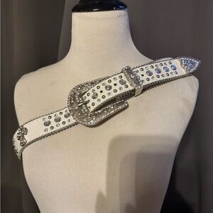 Western Rhinestone White Cross Concho Snap On Buckle Leather Belt L